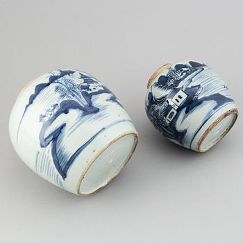 Two blue and white jars, Qing dynasty, 19th Century.