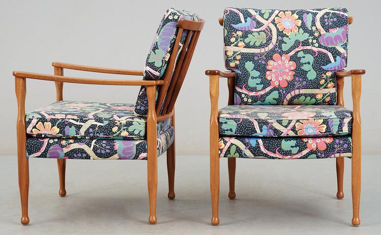 A pair of Josef Frank mahogany armchairs, Svenskt Tenn, probably 1940-50's.