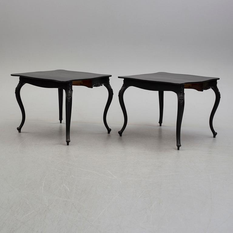 A pair of end of the 19th century new rococo style painted card tables.