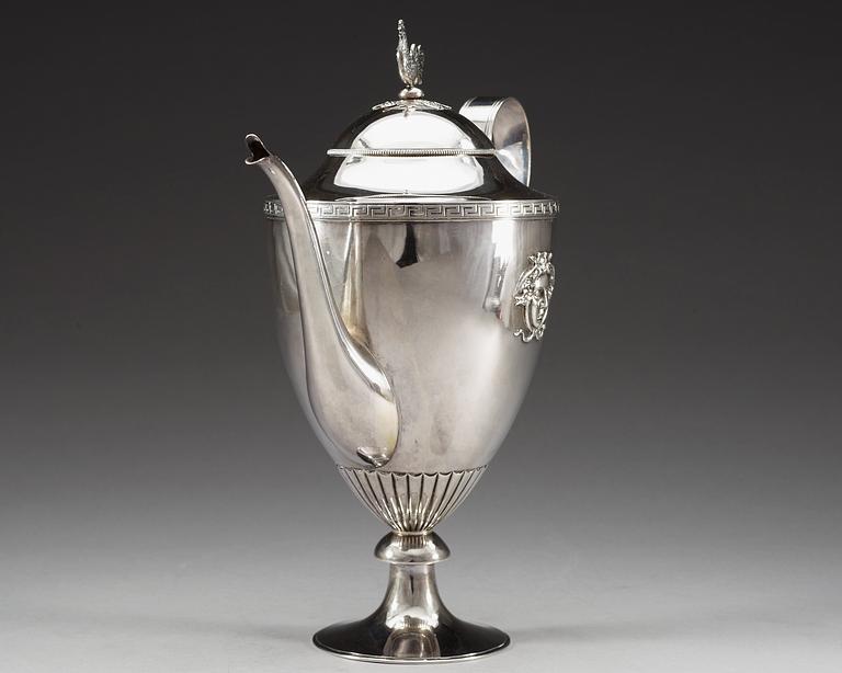 A Swedish 19th century silver coffee-pot, makers mark of Adolf Zethelius, Stockholm 1814.