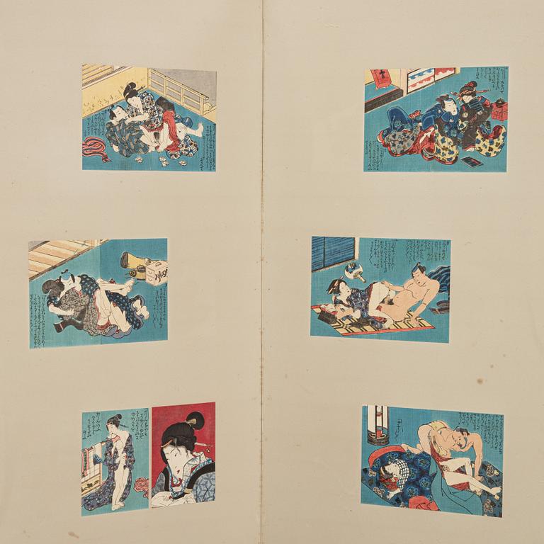 Vikskärm med träsnitt, okänd konstnär, Japan, 1900-tal.