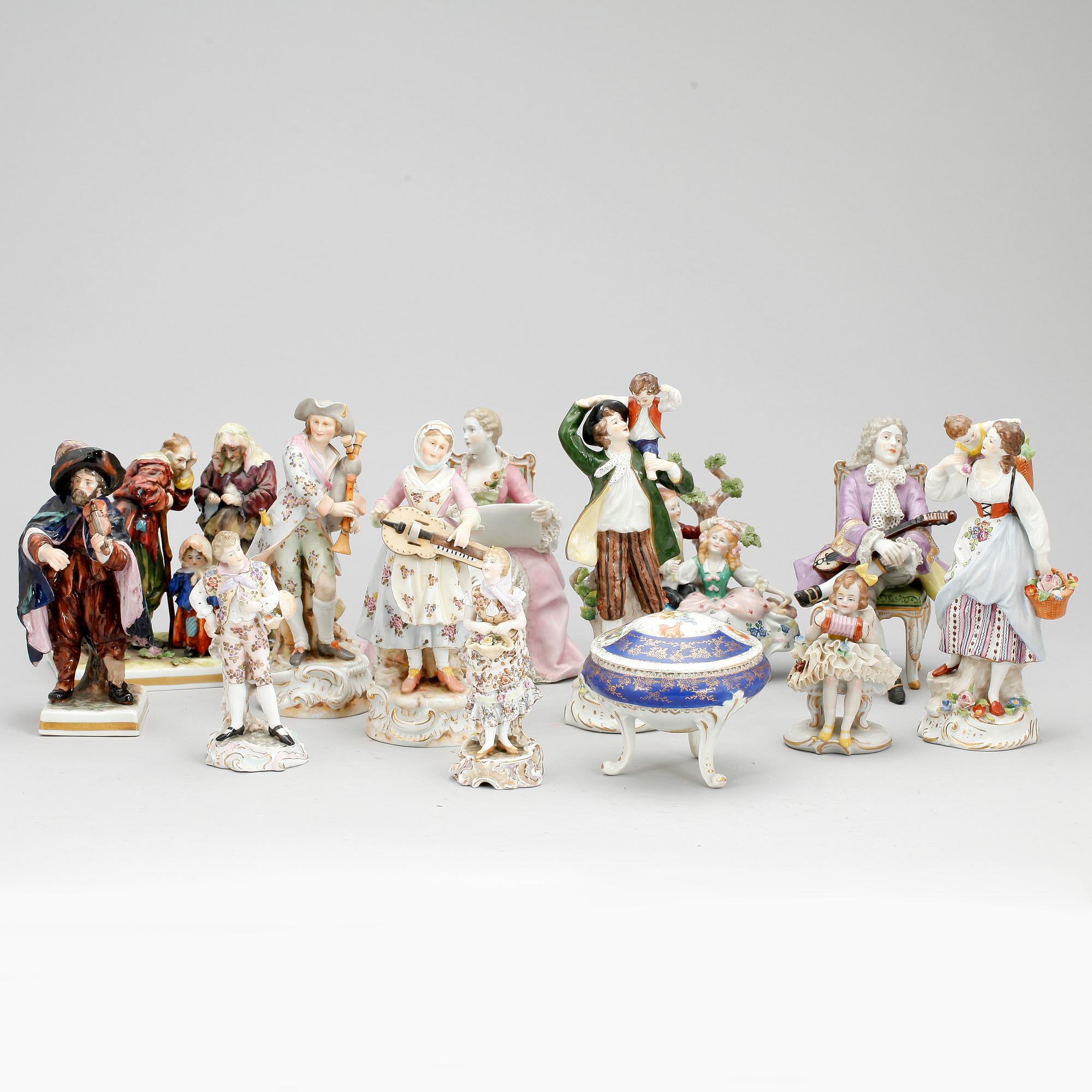 PARTI FIGURINER samt ASK, 13 delar, bland annat Scheibe-Alsbach och Plaue, 18/1900-tal.