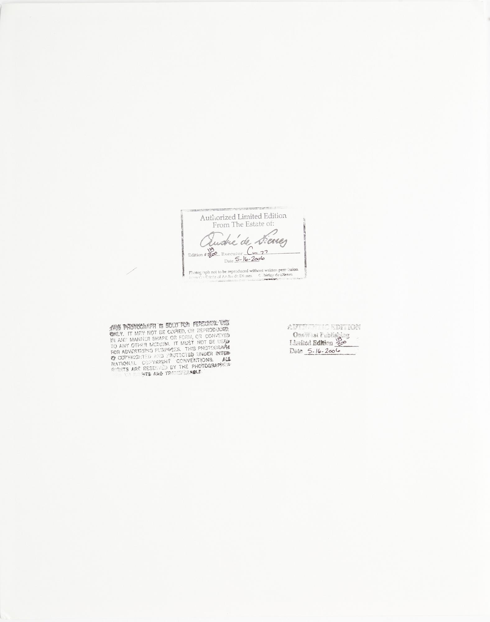 ANDRÉ DE DIENES, efter, photo/fine art print, stamped by the estate 119/200 and dated 2006 verso.