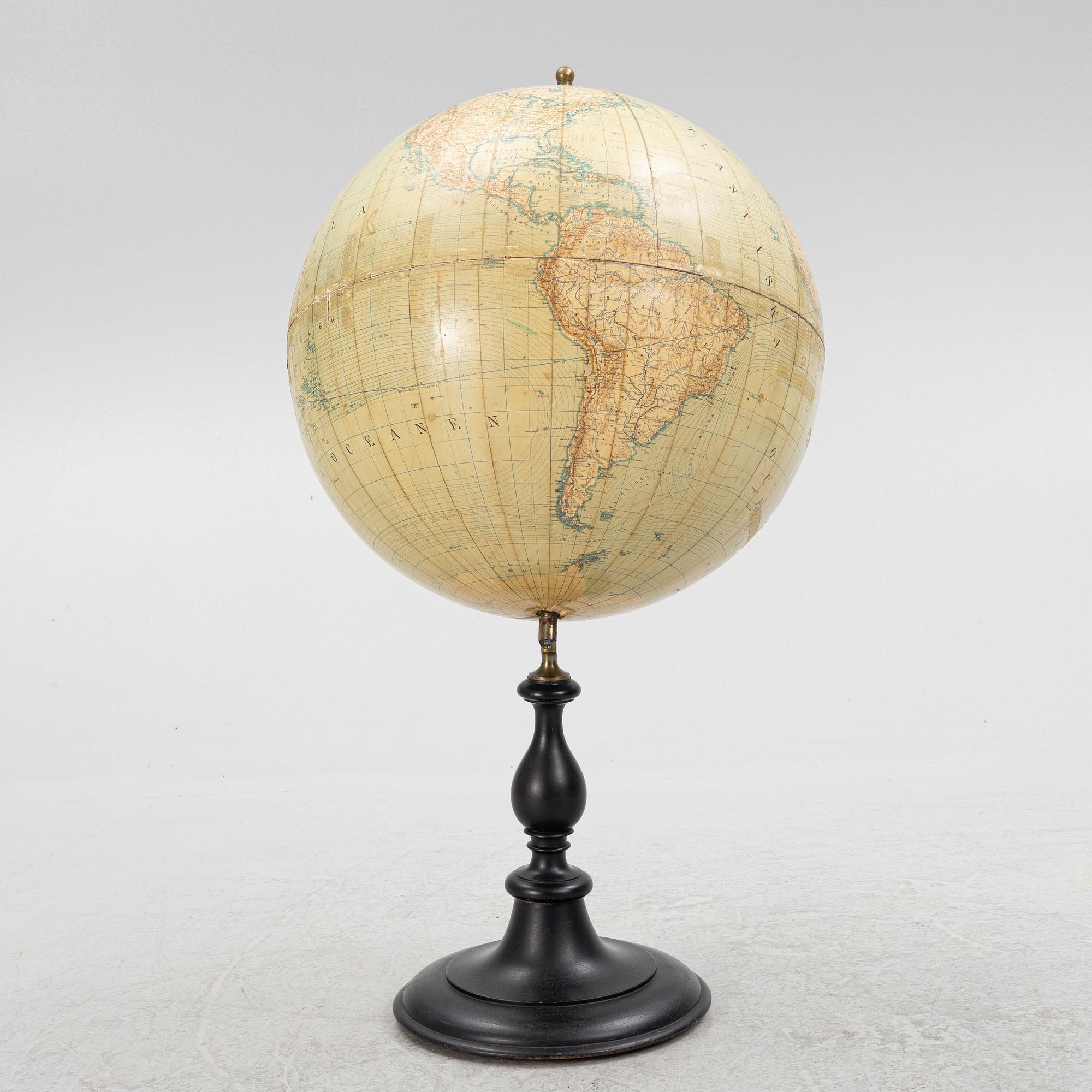 A globe by H.Keipert & ARvid Kempe, Wahlström & Widstrand, Stockholm, Sweden, 1909.