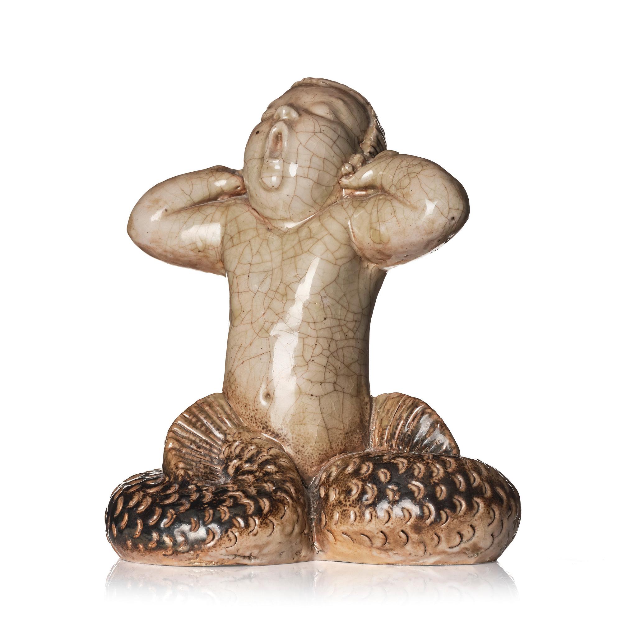 skulptur, gäspande najad, stengods, Arabia, Finland, 1930-40-tal.