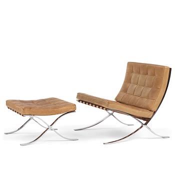 135. Ludwig Mies van der Rohe, a "Barcelona" easy chair and ottoman, Knoll, 1970s.