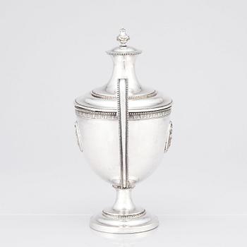 A Swedish silver sugar bowl, Johan Schvart, Karlskrona 1791 and suger spoon, Gustaf Möllenborg, Stockholm 1892.