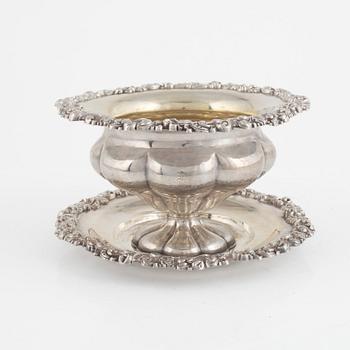 A Swedish Silver Sauce Bowl with Dish, mark of Lars Larson & Co, Gothenburg 1856.