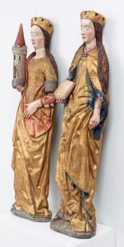 Two late Gothic 15th century wooden sculptures, probably northern Germany.