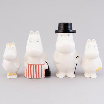 FOUR MOOMIN-FIGURINES, porcelain, stamped Arabia Finland TP. In production 1990-1997.