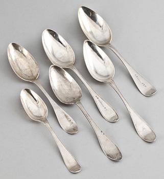 SKEDAR, 6 st, silver, bl a J  Gyberg, Lund, S Ramberg, Lund, och Carl Petter Åberg, Arboga, 1805-40.