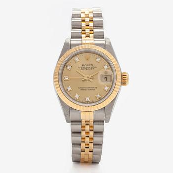 Rolex, Oyster Perpetual Datejust, "Diamond Dial", rannekello, 26 mm.