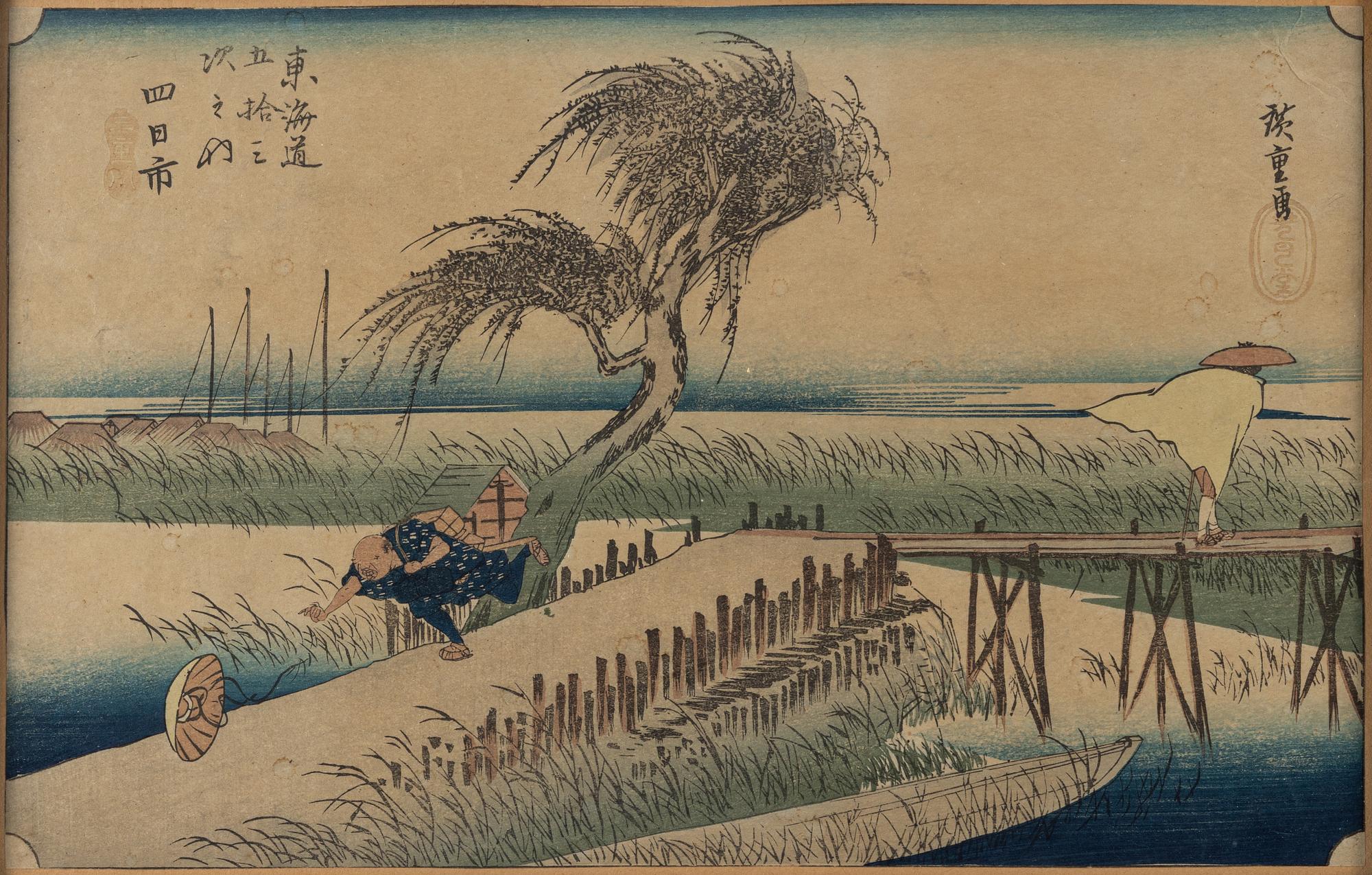 Ando Utagawa Hiroshige, efter, färgträsnitt, 3 st, Japan, tidigt 1900-tal.