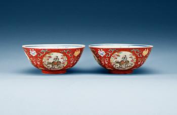 A pair of famille rose sgrafitto bowls, early 20th Century.