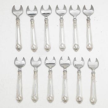 Ostrongafflar, 12 st, silver, modell "Sachsisk", svensk importstämpel.