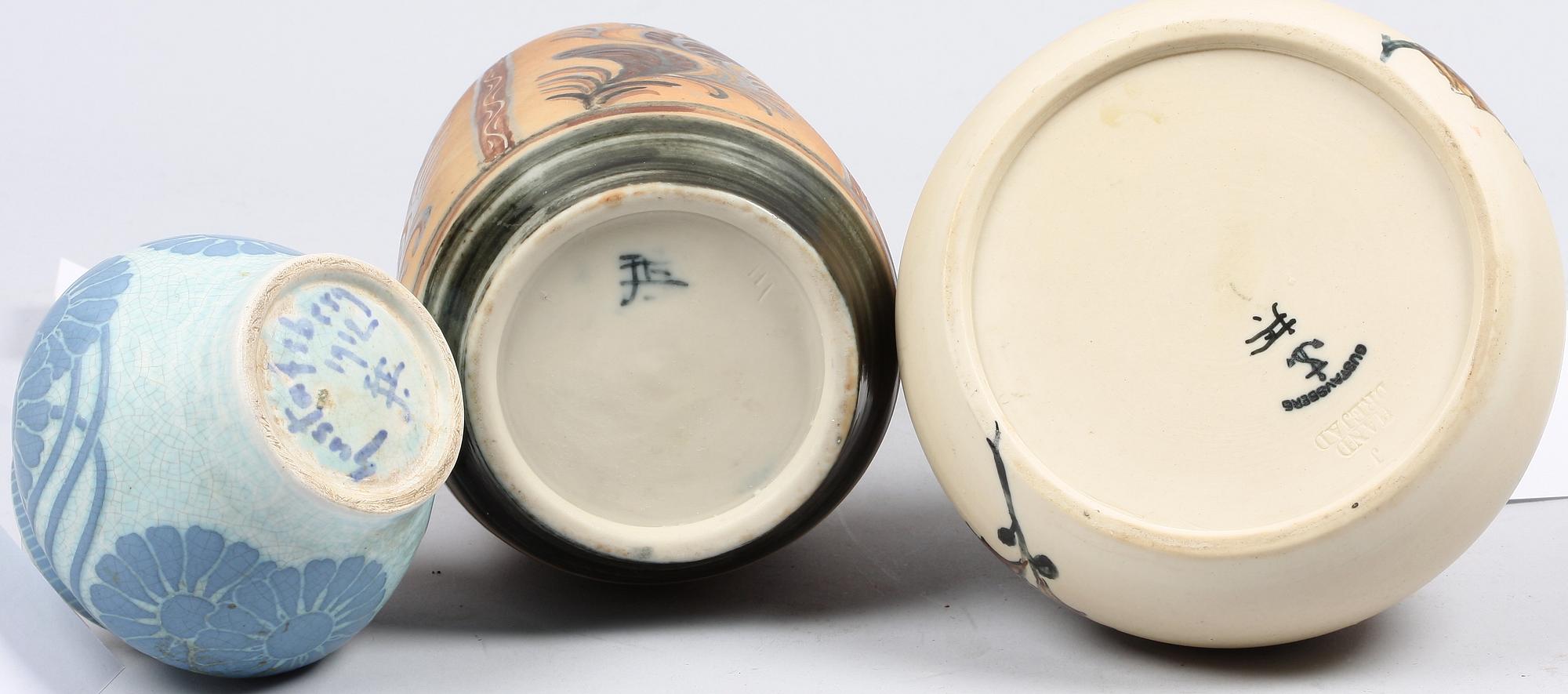 VASER, 3 st, porslin, Josef Ekberg, Gustafsberg, sign. En med dat 1912.