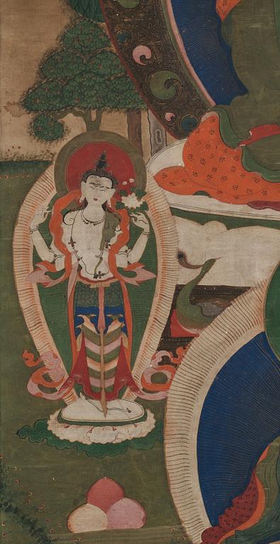 A Tibetan thanka, ink and colour on paper, 19th Century.