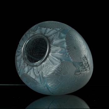 René Lalique, an 'Alicante' frosted and blue stained cast glass vase, France 1920's-30's.