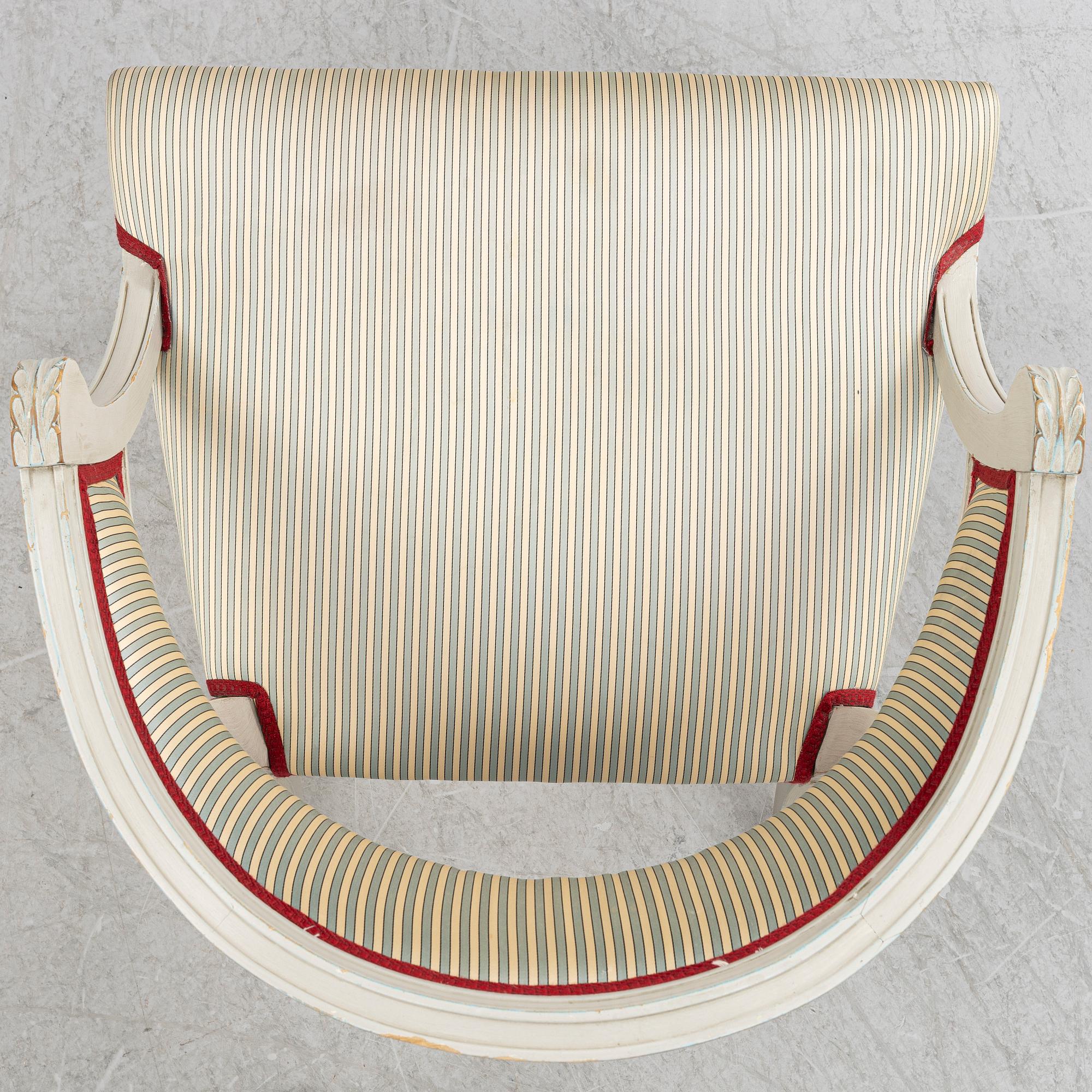 A late Gustavian style armchair, late 20th Century.