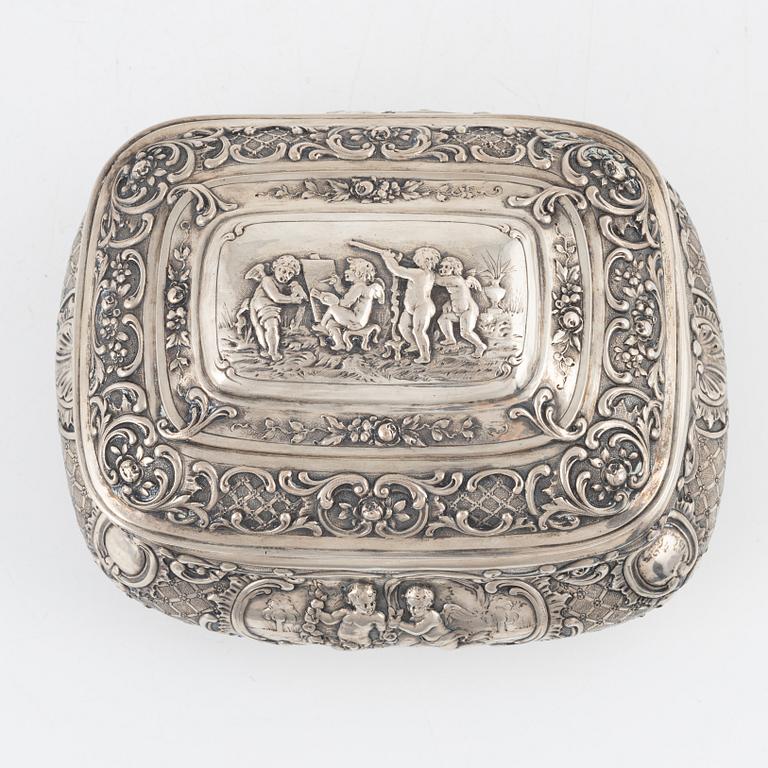 A German Silver 800 Rococo-Style Sugar Box, circa 1900.