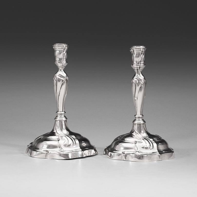 A pair of German silver candlesticks, marks possibly of Johann Jacob V Baur, Augsburg 1765-1767.
