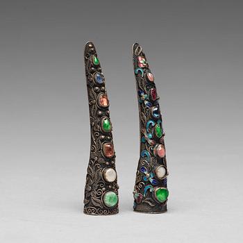 706. Two silvered nail covers, Qing dynasty, 19th Century.