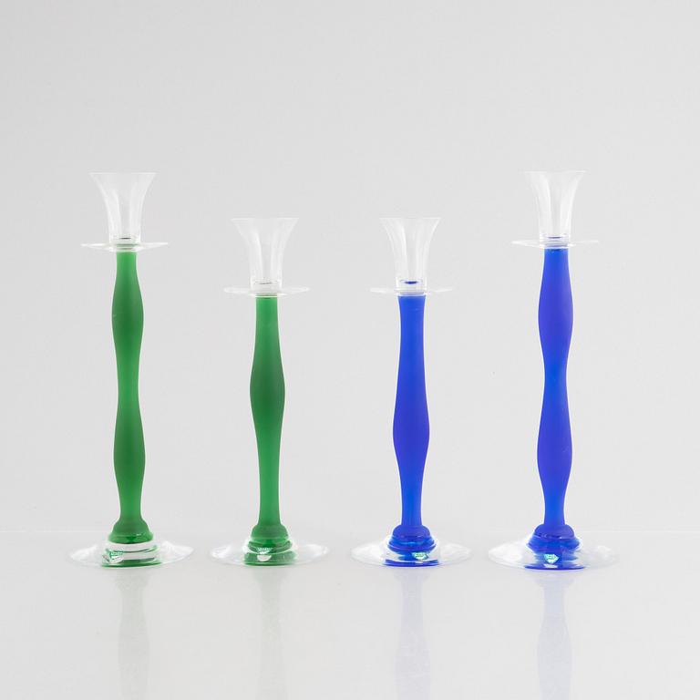 Anne Nilsson, candlesticks, 4 pcs, glass, "Celeste", Orrefors.
