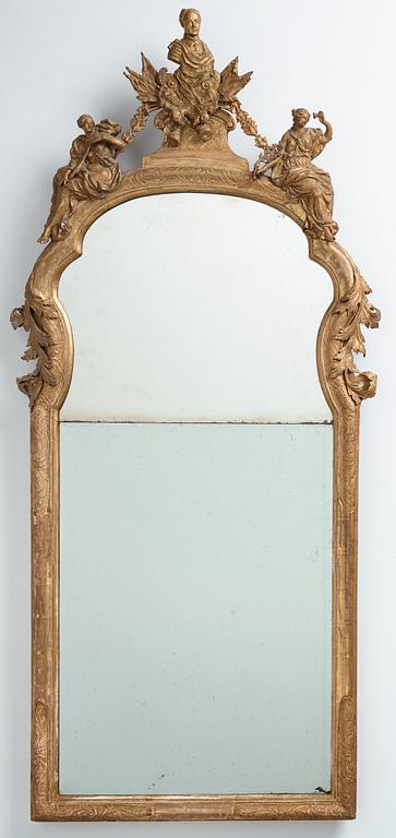 A rare Swedish baroque mirror with Karl XII, by Burchardt Precht,(active in Stockholm 1674-1738), early 18th century.