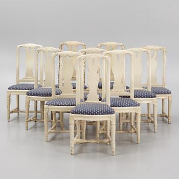 An assembled suite of 10 Transitional chairs, Stockholm, later part of the 18th century.