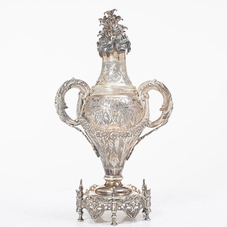 Decorative urn, silver, Ottoman Empire, late 19th century.