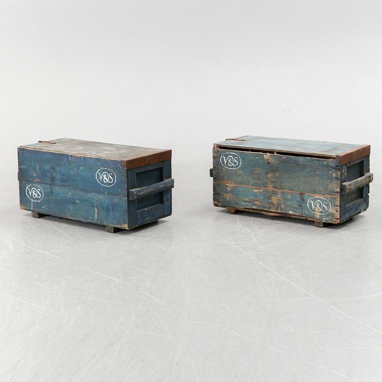 Two wooden boxes, early 1900's.