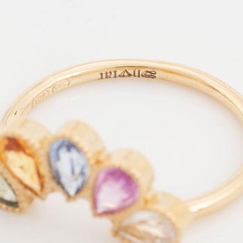 Pear shaped multicoloured sapphire ring.