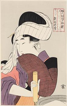 Kitagawa Utamaro, after, a woodblock print in colours, late 20th Century.