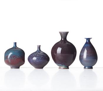 Berndt Friberg, a set of four stoneware vases, Gustavsberg studio 1970 and 1979.