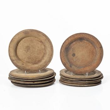 Wooden serving platters, 12 pcs, folk art, 19th century.