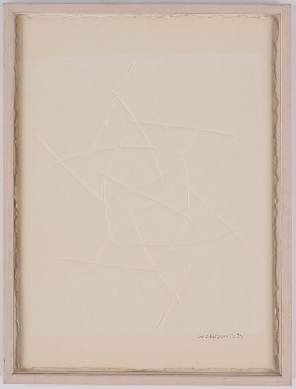 Lars Englund, sculpture and paper relief signed and dated 99.