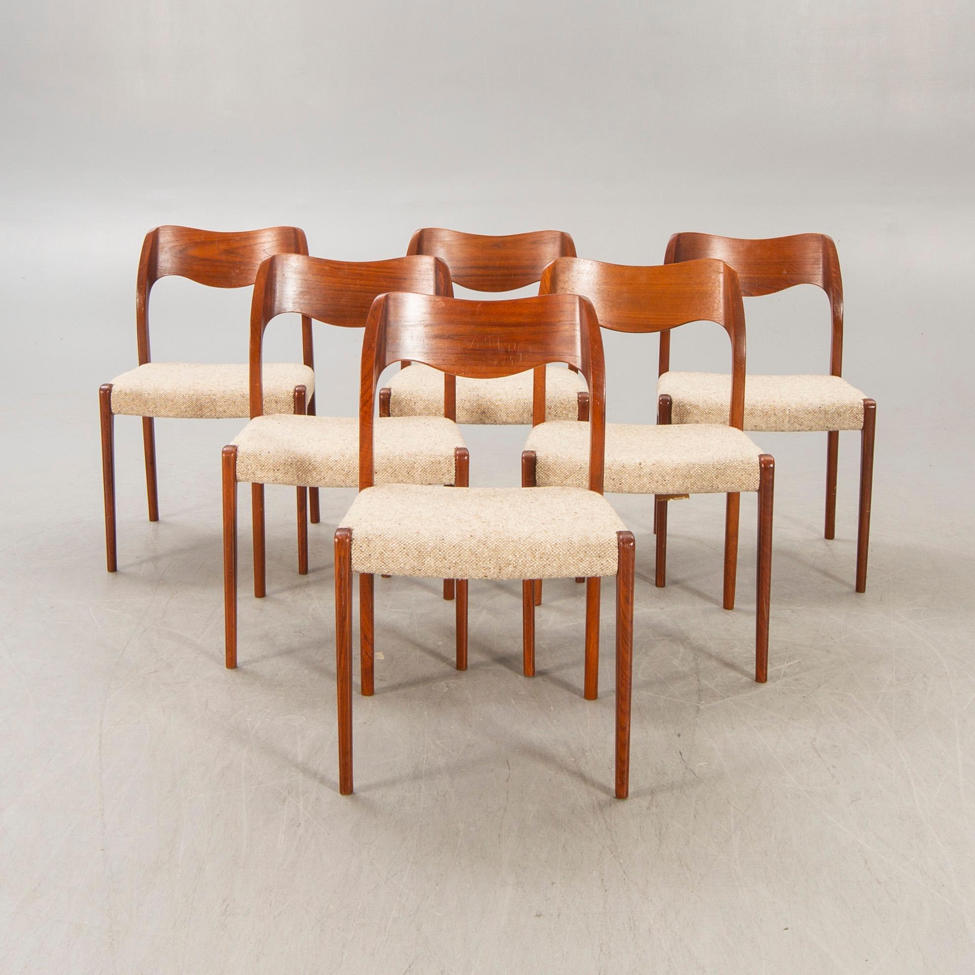Niels Otto Møller, chairs, 6 pcs, model no. 71, J.L. Møllers