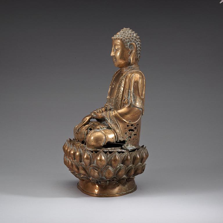 BUDDHA, patinerad brons. Mingdynastin (1368-1644).