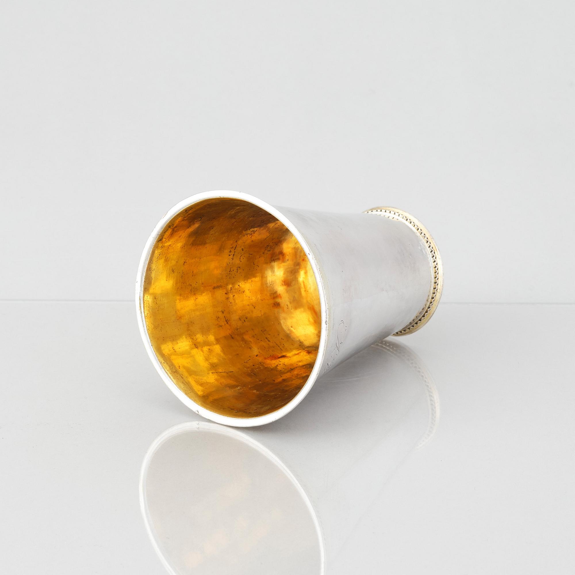 A Swedish 18th century parcel-gilt silver beaker, mark of Johan Caspar Sauer, Stockholm 1715.