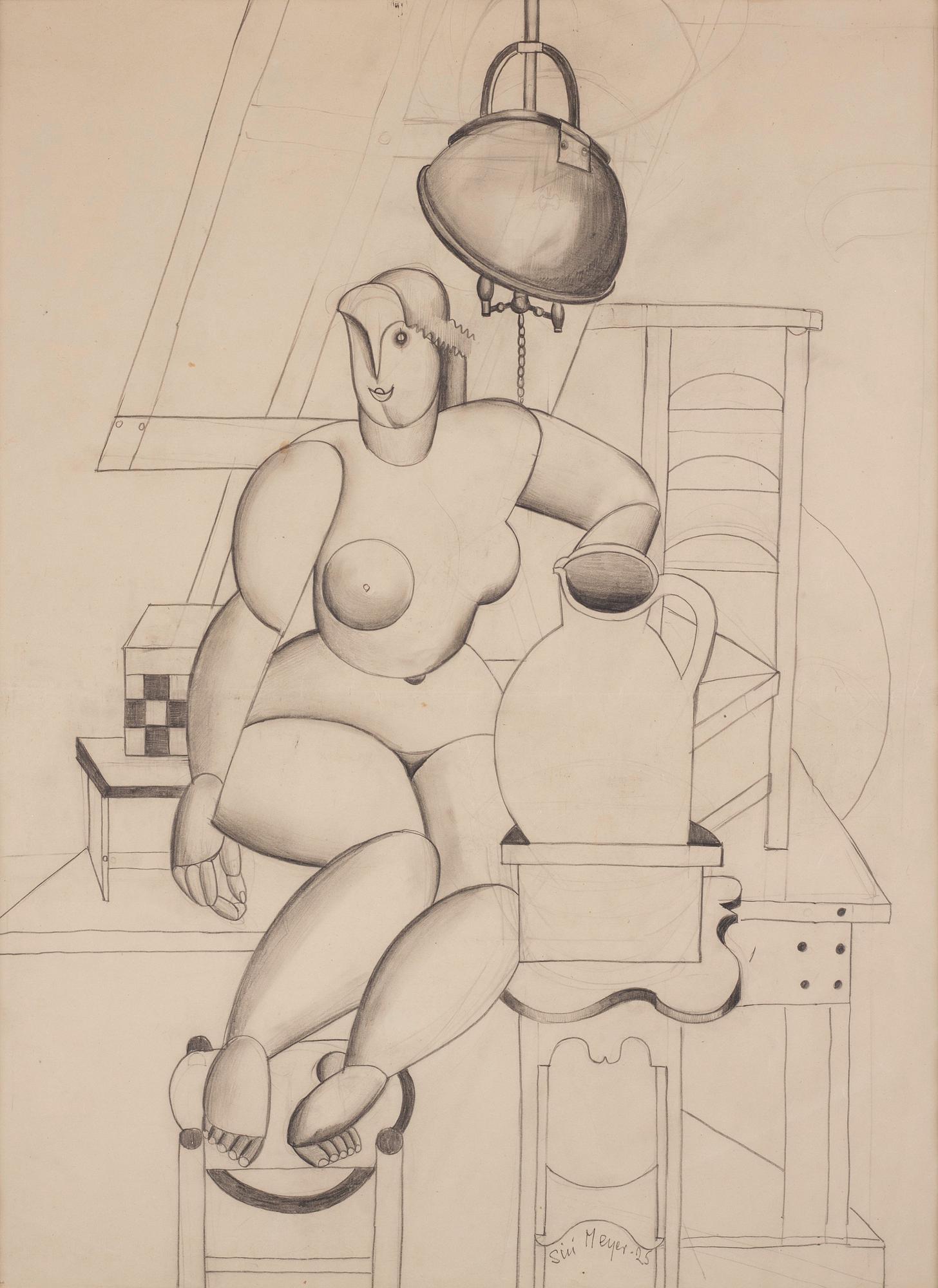 Siri Meyer, signed Siri Meyer and dated -25. Pencil on paper.