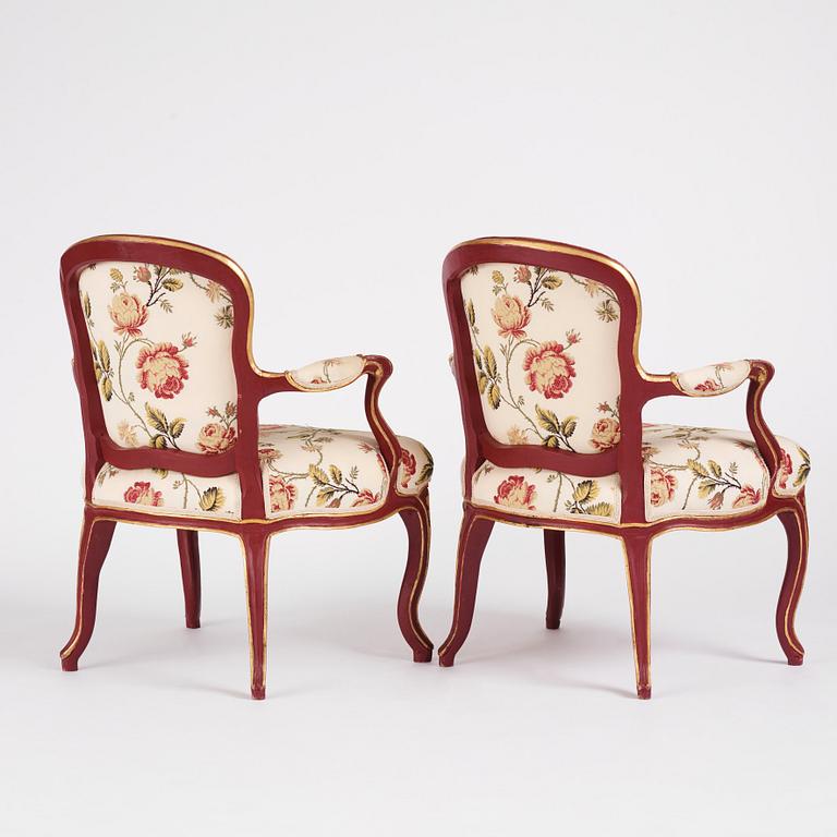 A pair of Swedish rococo open armchairs, later part of the 18th century.