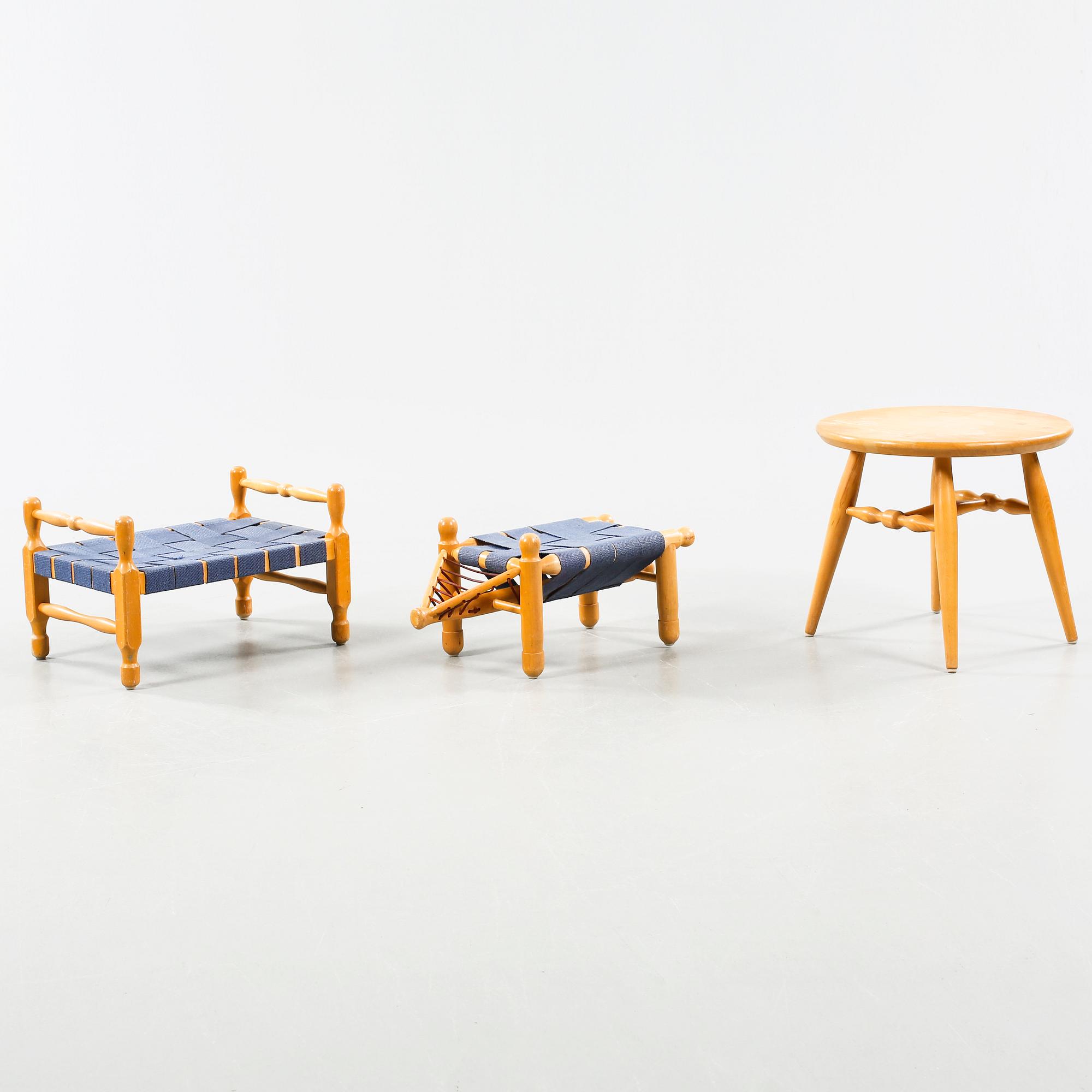 Two stools and a table designed by Erik Höglund for Boda Möbler in 1960s.