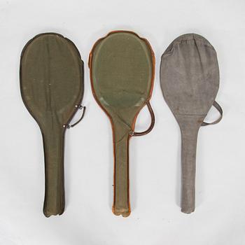 Three tennis rackets Williams & Co, Paris och Karhu Urheilutarpeita Oy Sportartiklar Ab, first half of 20th century.