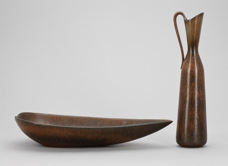 VAS SAMT SKÅLFAT, stengods, Gunnar Nylund, Rörstrand.