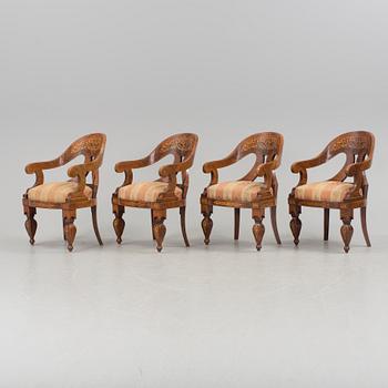 A set of four Empire armchairs "chaise gondole", Austria-Hungary first half 1800's.