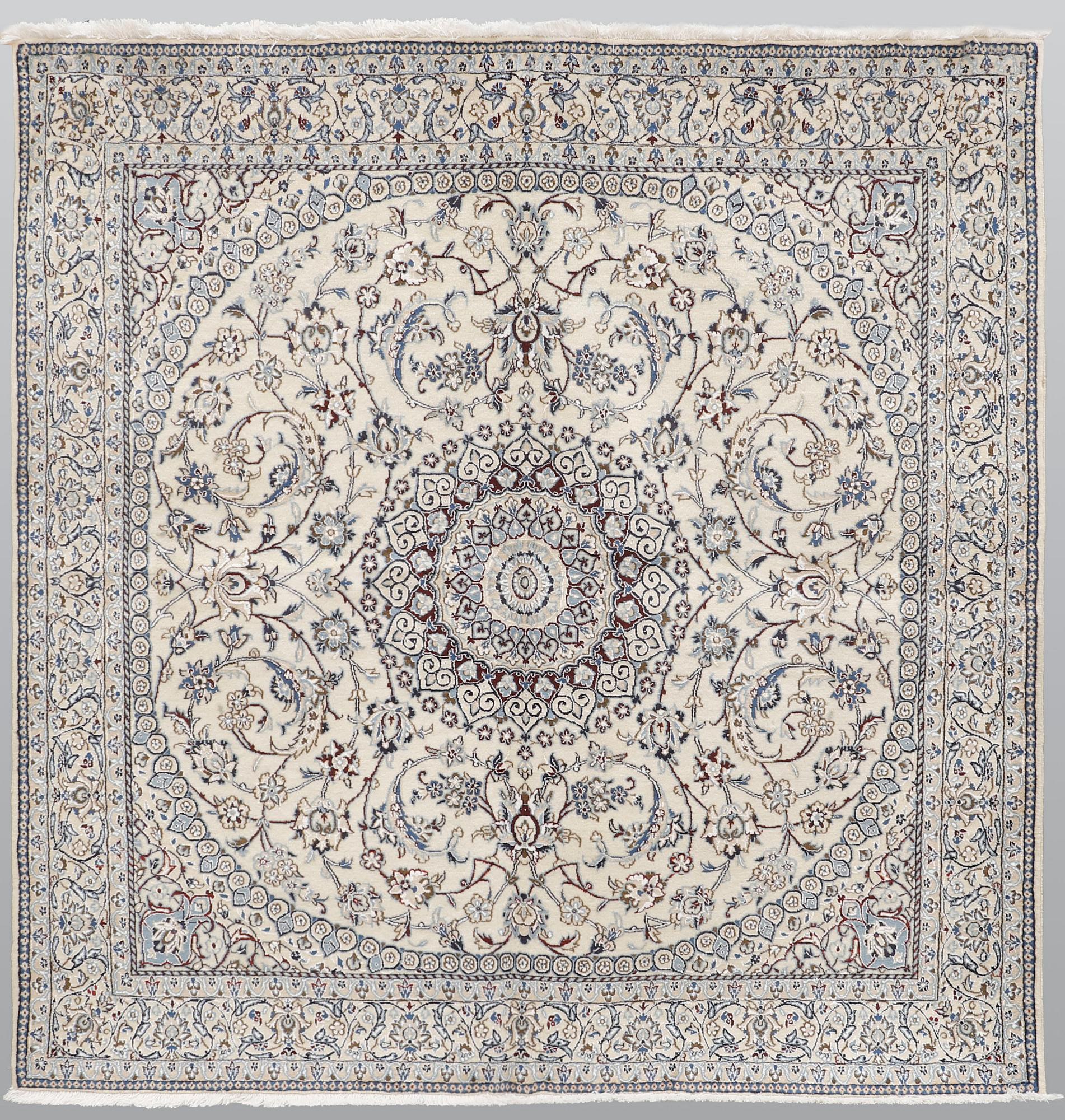 A part silk Nain carpet, so-called 9 LAA, approx. 197 x 195 cm.