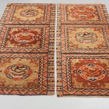 MEDITATION RUGS, 1 pair, old/semi-antique China, ca 199 x 73,5 and 200,5 x 71,5 cm.