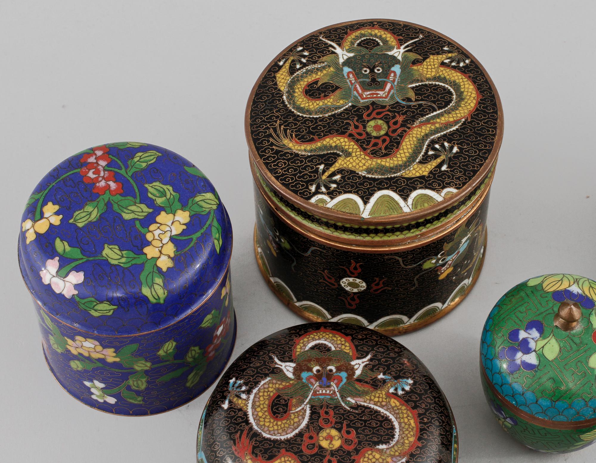 PARTI LOCKBURKAR, 6 st, cloisonne, 1900-tal.