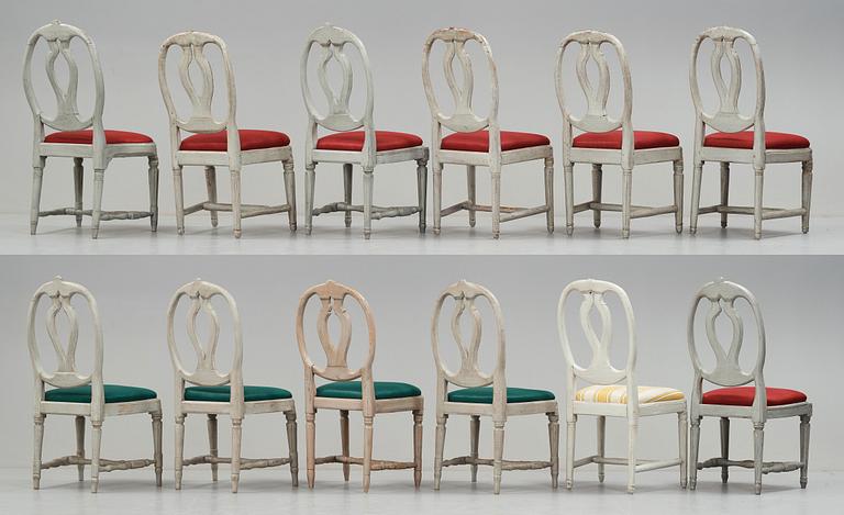 Twelve matched Gustavian chairs, late 18th - early 19th century.