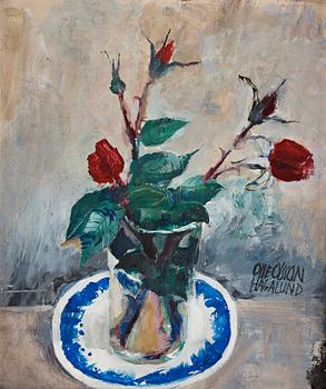 Olle Olsson-Hagalund, Red roses in a vase.